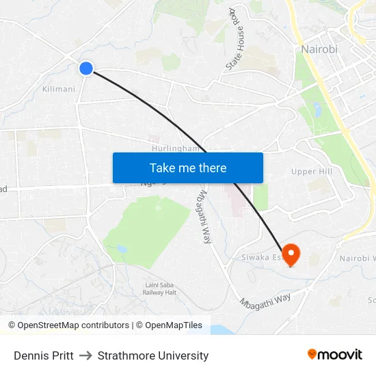 Dennis Pritt to Strathmore University map