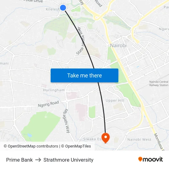 Prime Bank to Strathmore University map