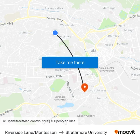 Riverside Lane/Montessori to Strathmore University map
