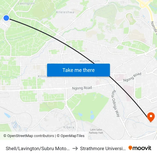 Shell/Lavington/Subru Motors to Strathmore University map