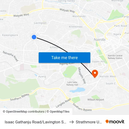 Isaac Gathanju Road/Lavington Shopping Centre to Strathmore University map
