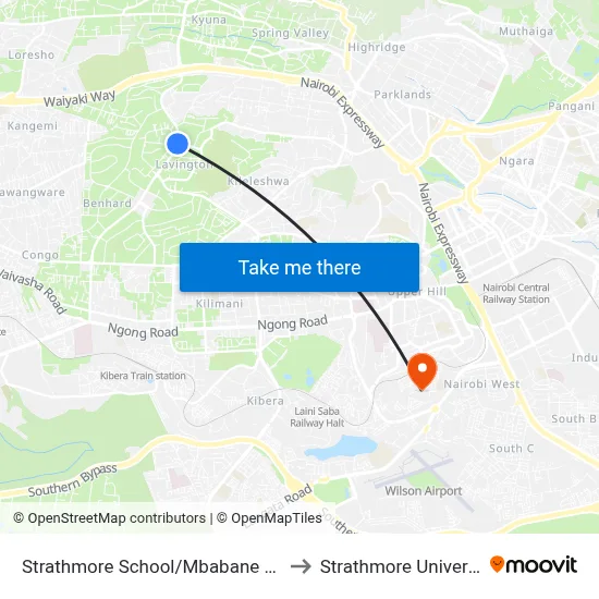 Strathmore School/Mbabane Road to Strathmore University map