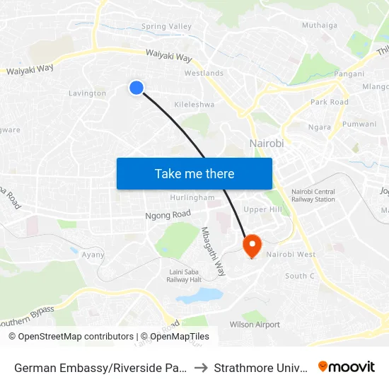 German Embassy/Riverside Paddocks to Strathmore University map