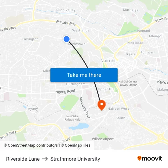 Riverside Lane to Strathmore University map