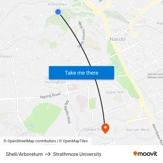 Shell/Arboretum to Strathmore University map