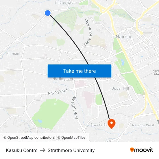 Kasuku Centre to Strathmore University map