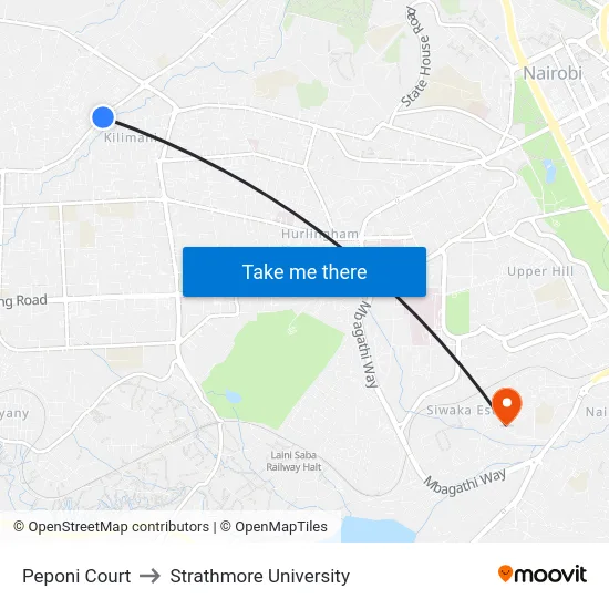 Peponi Court to Strathmore University map