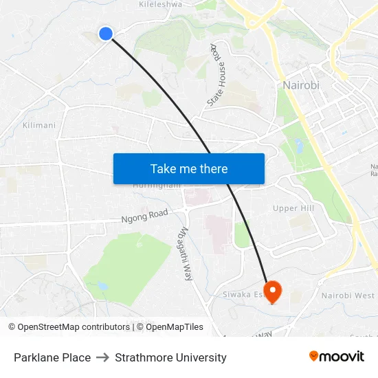 Parklane Place to Strathmore University map