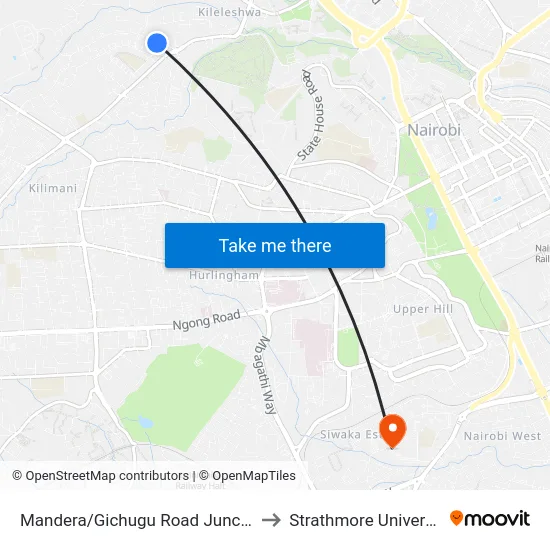 Mandera/Gichugu Road Junction to Strathmore University map