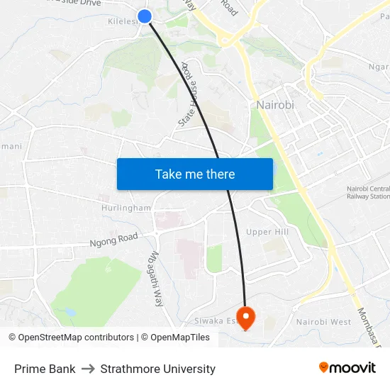Prime Bank to Strathmore University map