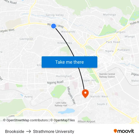 Brookside to Strathmore University map