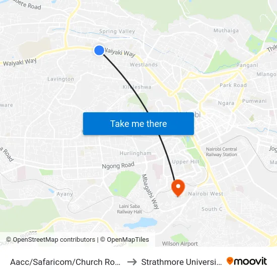 Aacc/Safaricom/Church Road to Strathmore University map