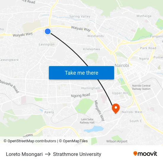 Loreto Msongari to Strathmore University map