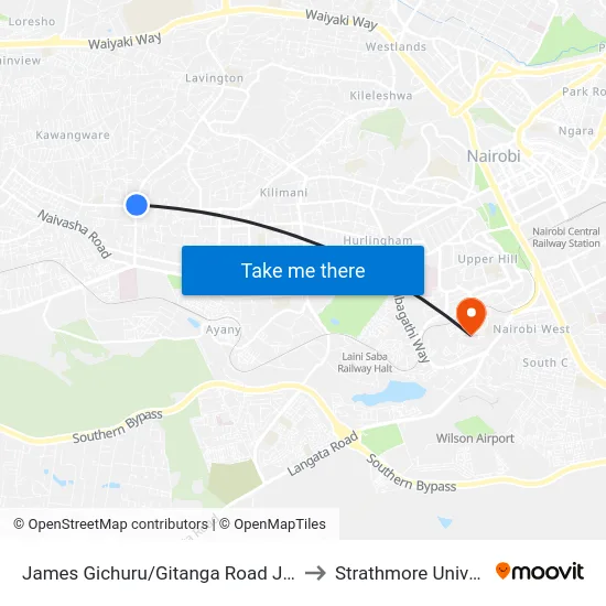 James Gichuru/Gitanga Road Junction to Strathmore University map