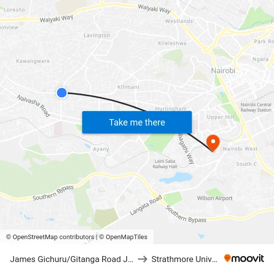 James Gichuru/Gitanga Road Junction to Strathmore University map
