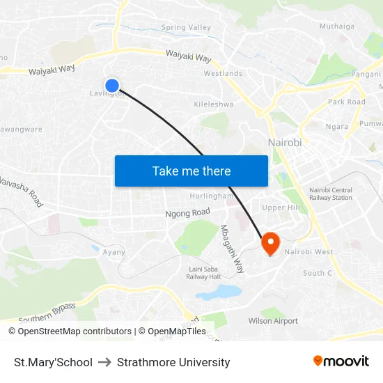 St.Mary'School to Strathmore University map