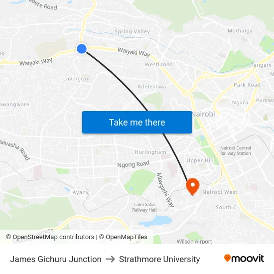 James Gichuru Junction to Strathmore University map