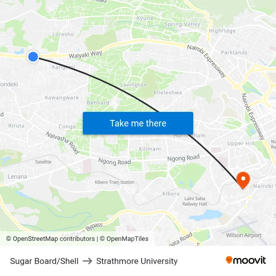 Sugar Board/Shell to Strathmore University map