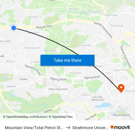 Mountain View/Total Petrol Station to Strathmore University map