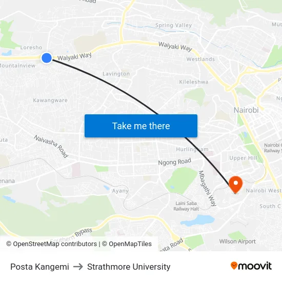 Posta Kangemi to Strathmore University map