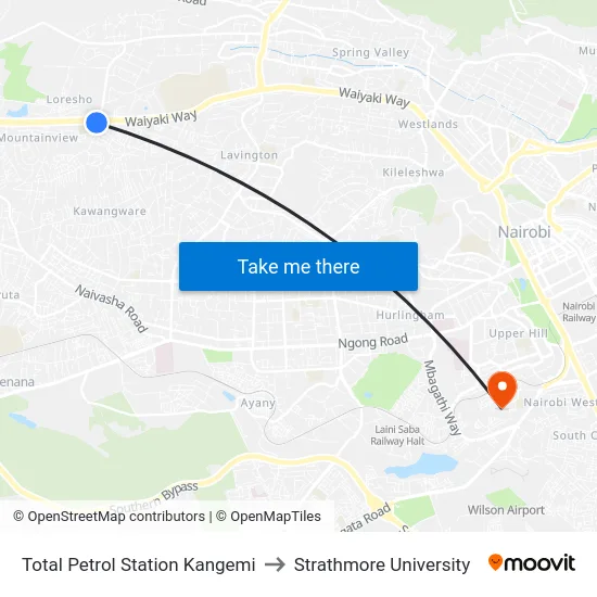 Total Petrol Station Kangemi to Strathmore University map
