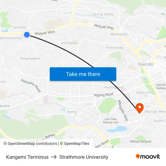 Kangemi Terminus to Strathmore University map