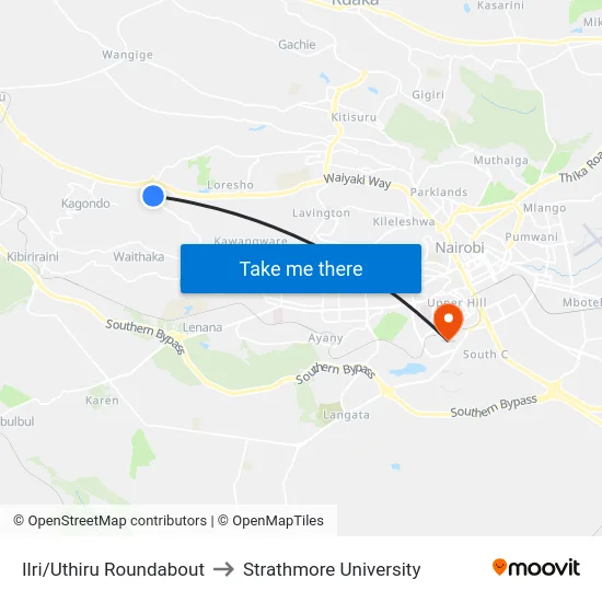 Ilri/Uthiru Roundabout to Strathmore University map