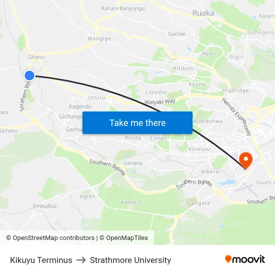 Kikuyu Terminus to Strathmore University map