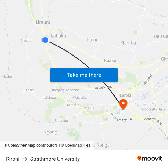 Rironi to Strathmore University map