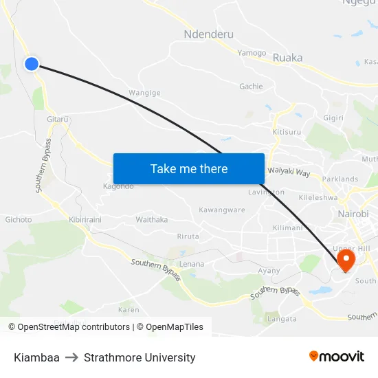 Kiambaa to Strathmore University map