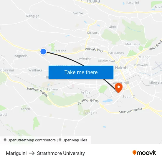 Mariguini to Strathmore University map