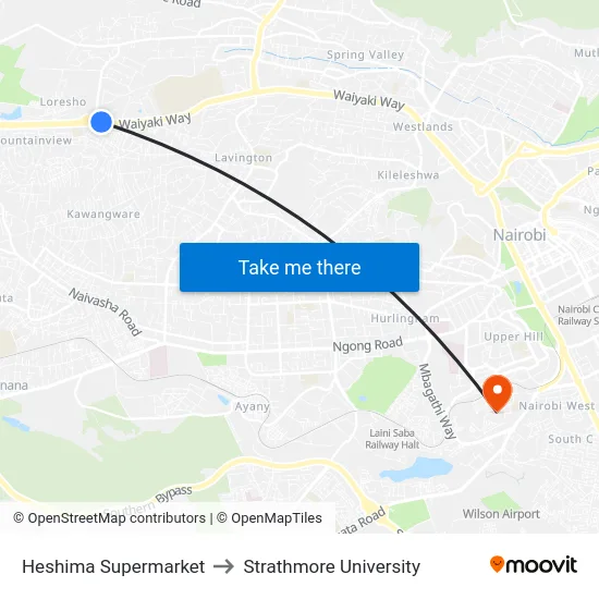 Heshima Supermarket to Strathmore University map
