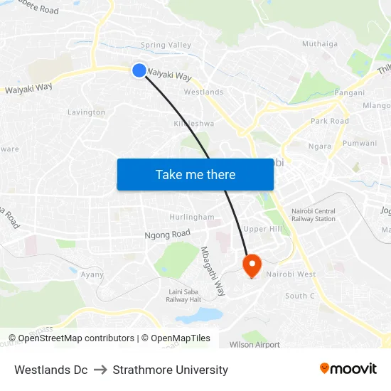 Westlands Dc to Strathmore University map
