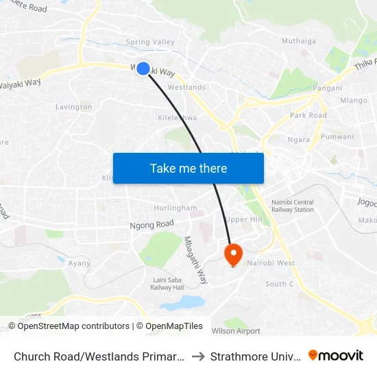 Church Road/Westlands Primary School to Strathmore University map