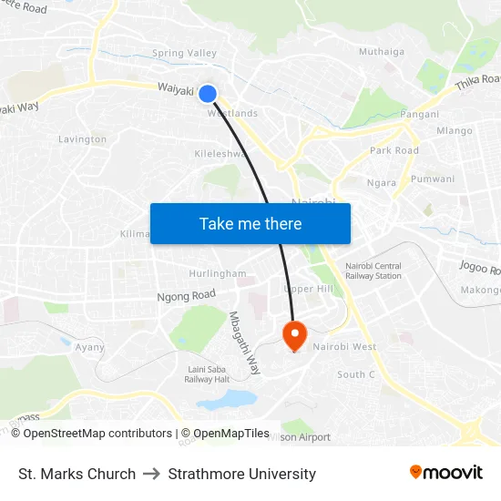 St. Marks Church to Strathmore University map