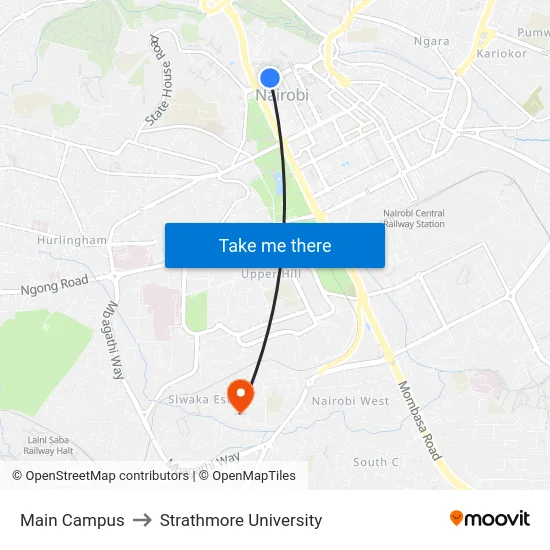 Main Campus to Strathmore University map