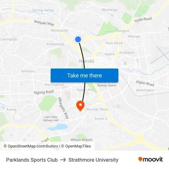 Parklands Sports Club to Strathmore University map