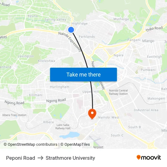 Peponi Road to Strathmore University map