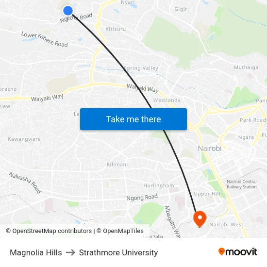 Magnolia Hills to Strathmore University map