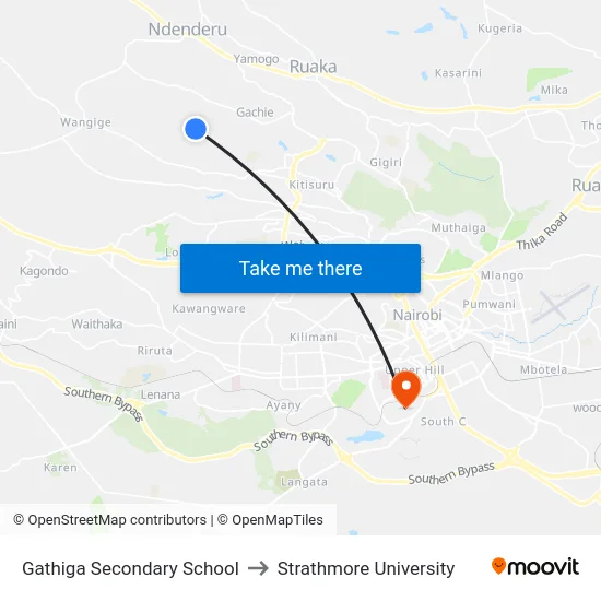 Gathiga Secondary School to Strathmore University map