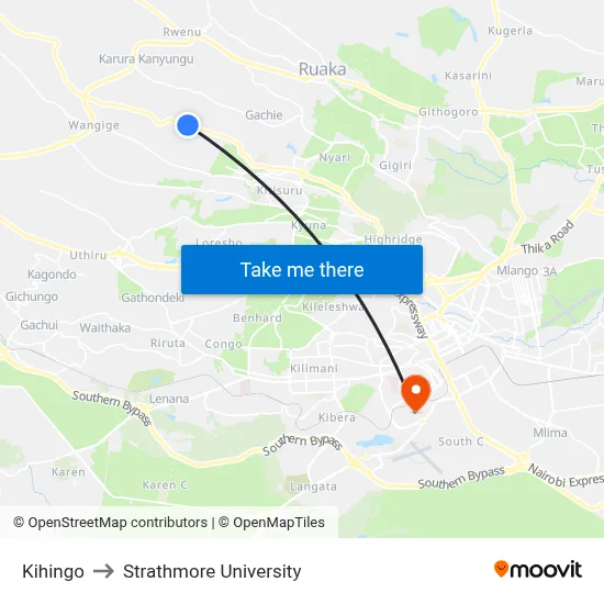 Kihingo to Strathmore University map