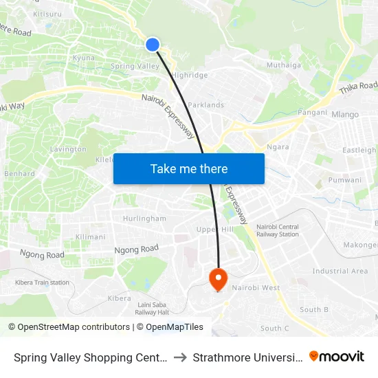 Spring Valley Shopping Centre to Strathmore University map