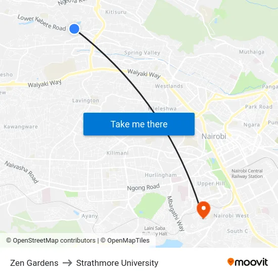 Zen Gardens to Strathmore University map