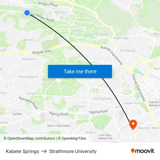 Kabete Springs to Strathmore University map