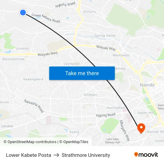 Lower Kabete Posta to Strathmore University map