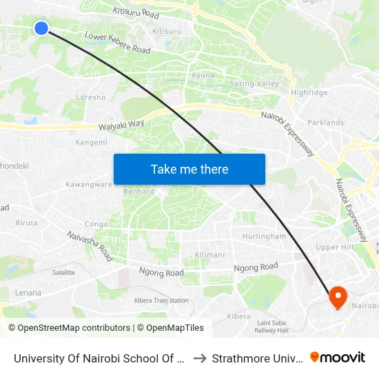 University Of Nairobi School Of Business to Strathmore University map