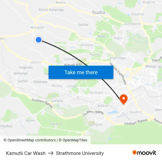Kamutii Car Wash to Strathmore University map