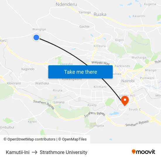 Kamutii-Ini to Strathmore University map