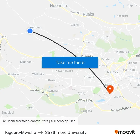 Kigeero-Mwisho to Strathmore University map