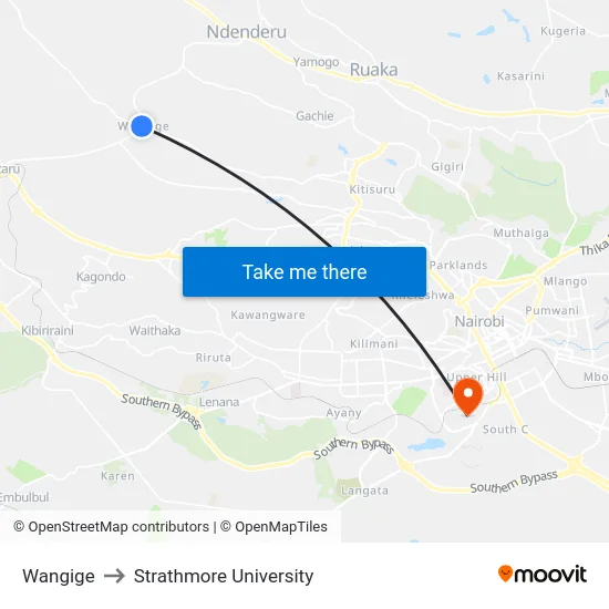 Wangige to Strathmore University map